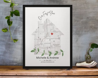 Home Warming-cadeau, First Home-muurkunst, Our First Home-afdruk, ronde gepersonaliseerde First Home-afdruk