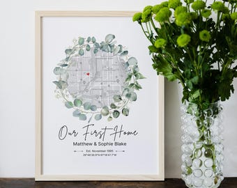 Stampa personalizzata della mappa della prima casa: regalo di chiusura per agente immobiliare (download digitale)