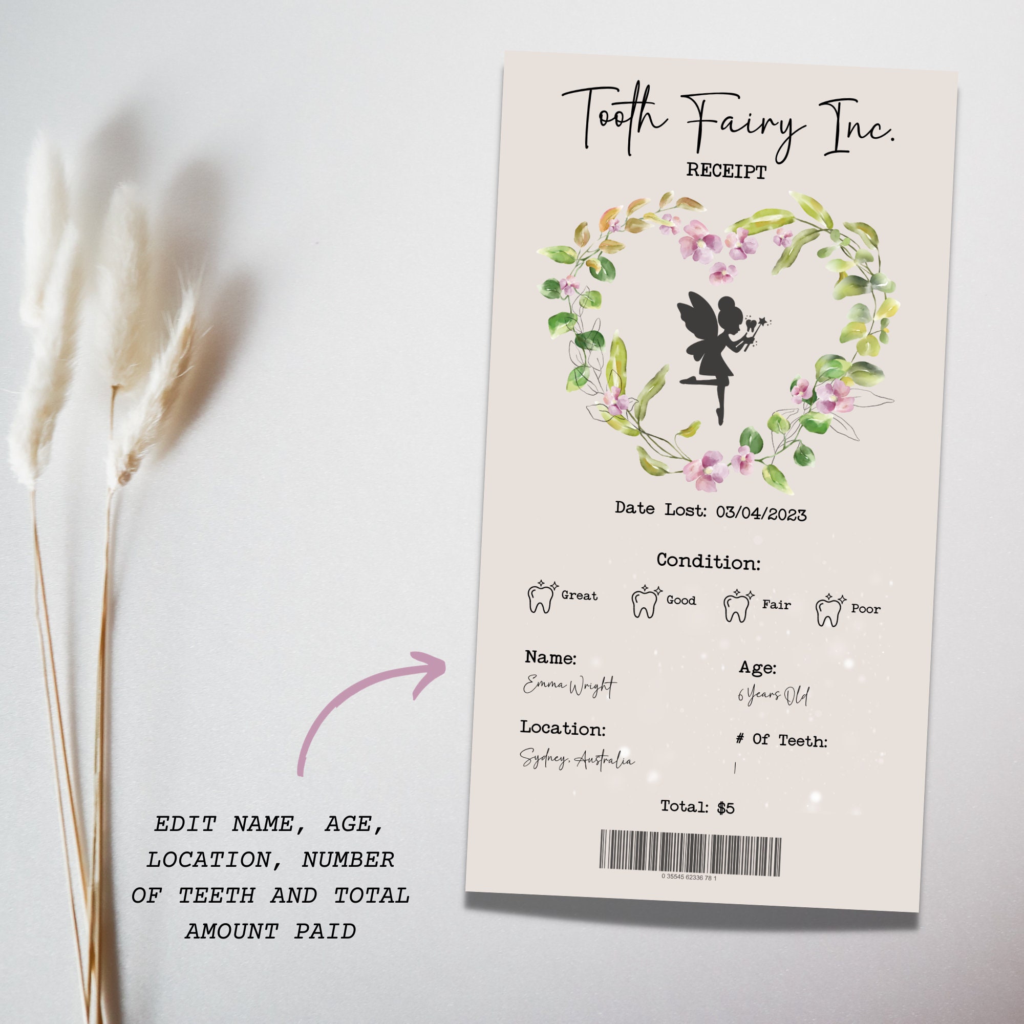 Lettera personalizzata della Fatina dei Denti da stampare da soli - Regalo della Fatina dei Denti per bambini, inclusa lettera e calendario dei denti in rosa - Italia