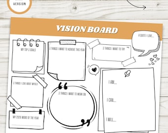 Vision Board Vorlage - Druckbarer Zielplaner, Manifestations Arbeitsblatt (keine Version / 2026 Version verfügbar)