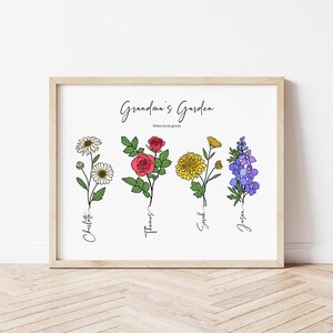 Birth Flower Print | Grandma&#39;s Garden Print | Birth Month Flower | Birth Month Flower | Gift for Mom