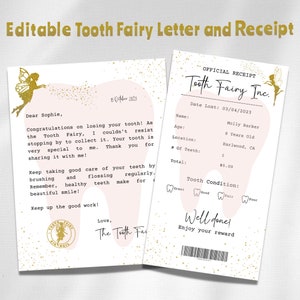 Reçu et lettre modifiables de la fée des dents | Lettre de la fée des dents | Ma première dent
