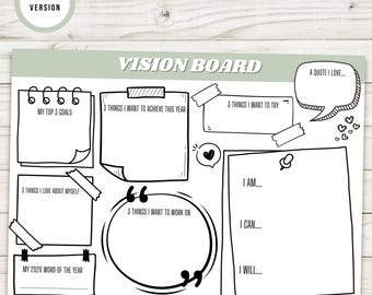 2026 Vision Board Vorlage | Tabelle mit Zielen (printable)