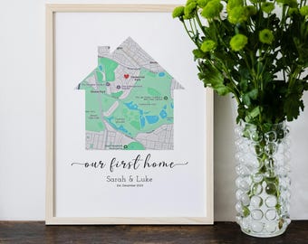Personalized First Home Map Print: Anniversary Gift (Digital Download)