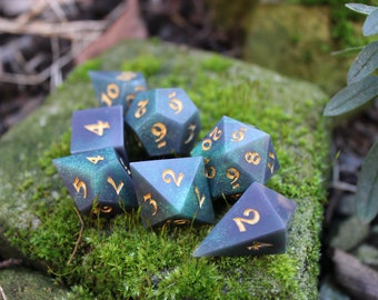 Earth Spirit dice - handmade sharp-edged 7 piece diceset for ttrpgs, d&d, dungeons and dragons, pathfinder
