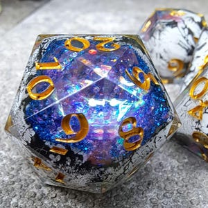Sorcerer's Stone - handmade geode sharp-edged 7 piece diceset for ttrpgs, d&d, dungeons and dragons, pathfinder