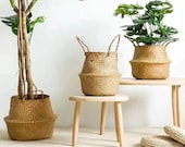 boho wicker basket, Woven Seagrass Straw Wicker Belly Basket Laundry Storage Organiser Plant Holder Home Decoration Kids , Woven Seagrass