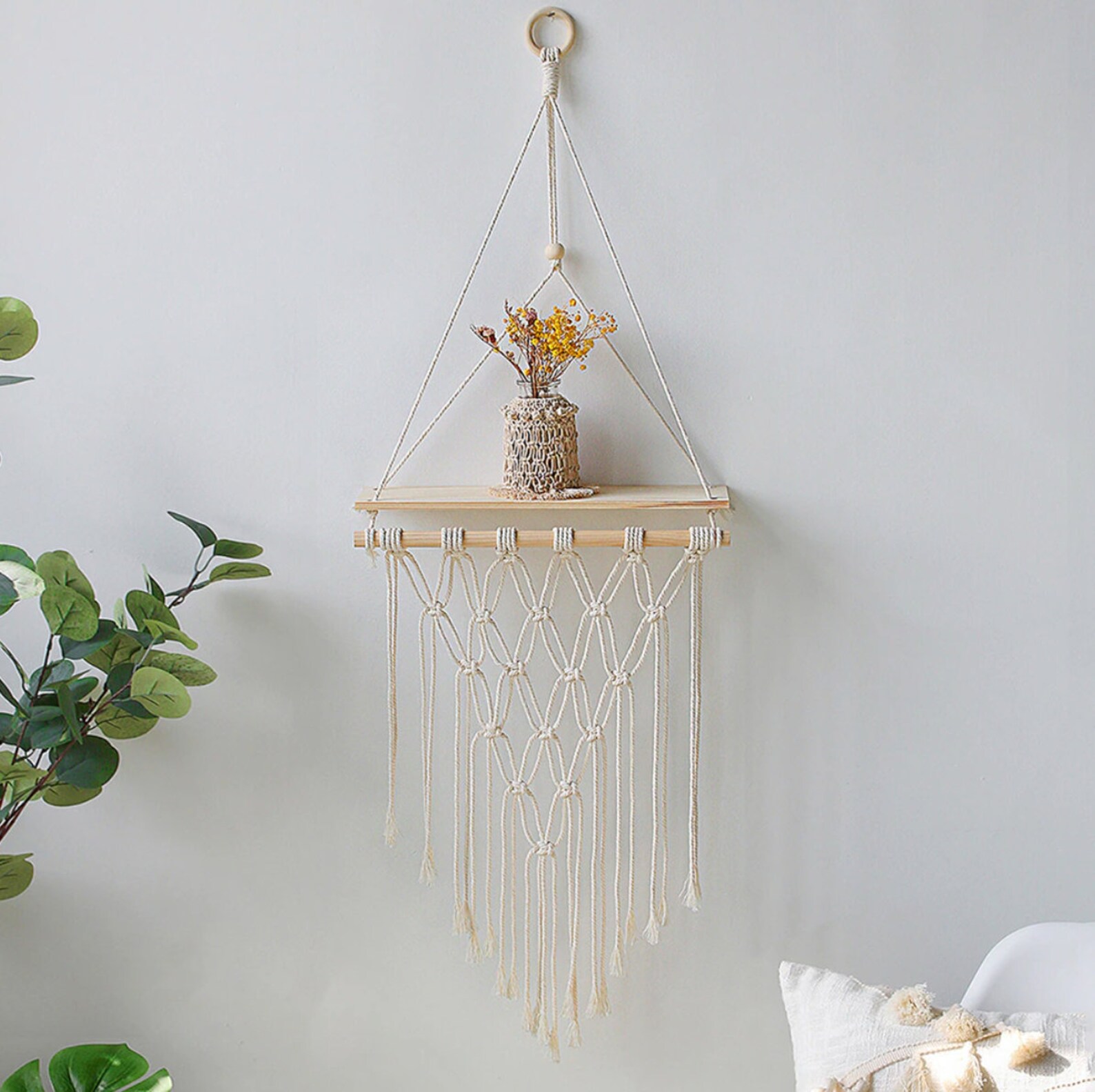 Boho Macrame Hanging Shelf Floating Boho Wall Shelf Bathroom Etsy UK