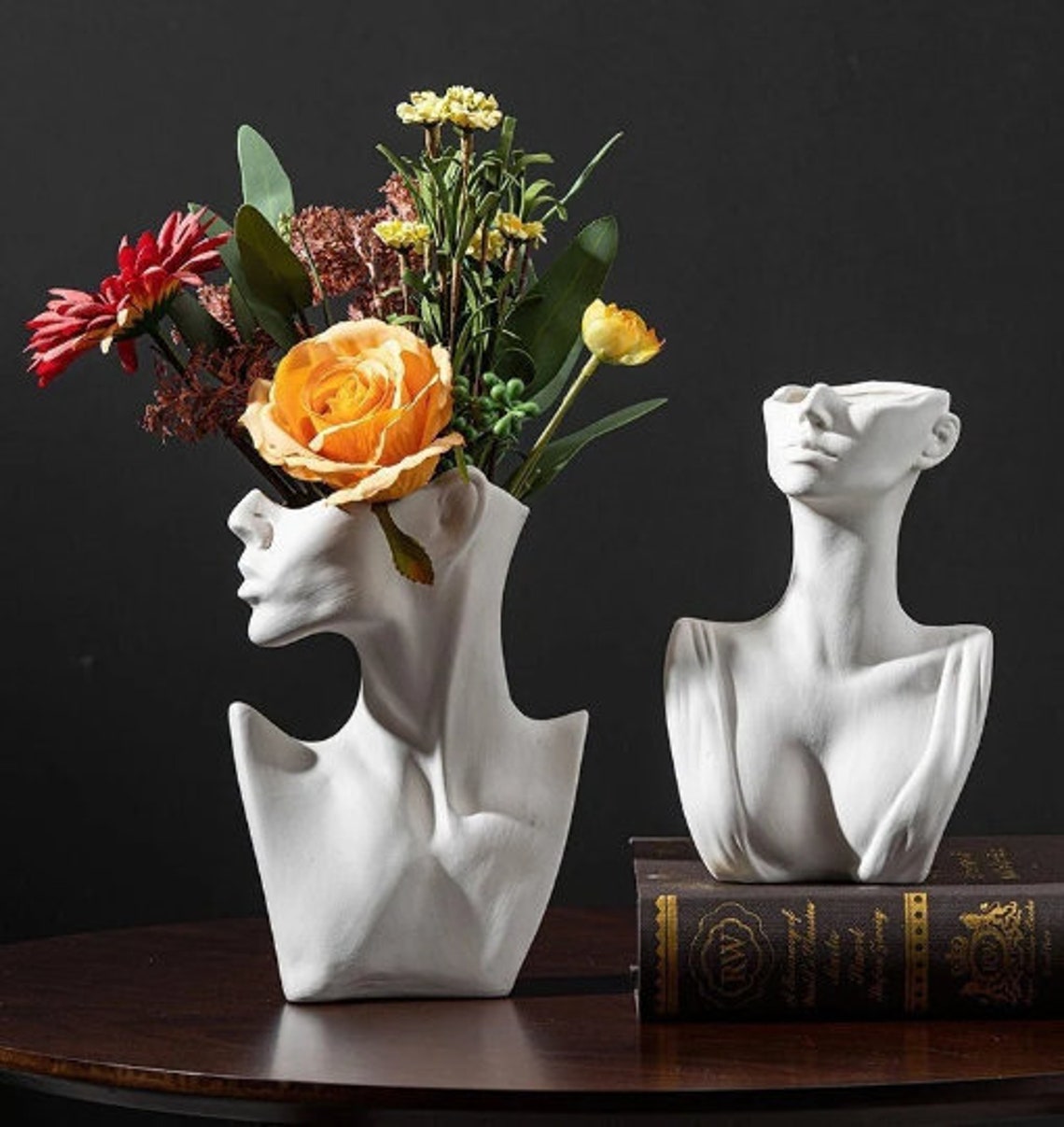 Lady Face Vase White Head Vase Black Head Planter Face Etsy