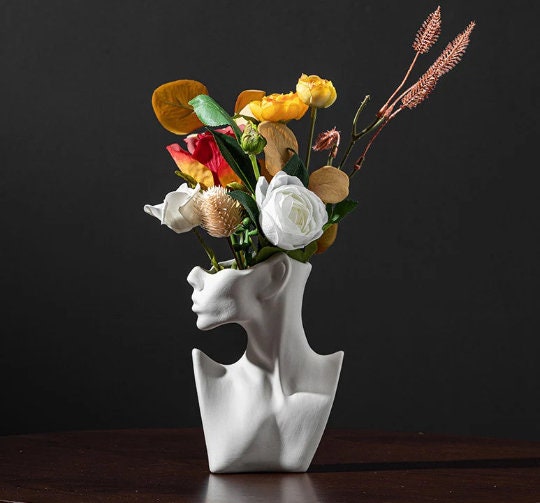 Lady Face Vase White Head Vase Black Head Planter Face Etsy