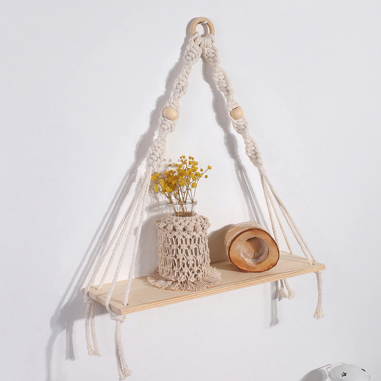 Boho Macrame Hanging Shelf Floating Boho Wall Shelf Bathroom Etsy UK
