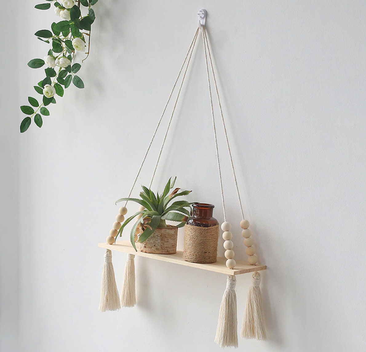 Boho Macrame Hanging Shelf Floating Boho Wall Shelf Bathroom Etsy UK