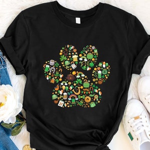 Happy St Patricks Paw Prints Shirt, Funny Cute Shamrock Lucky Dog Shirt, Paw St Patricks Shirt, St Patricks Day Gift For Dog Owner