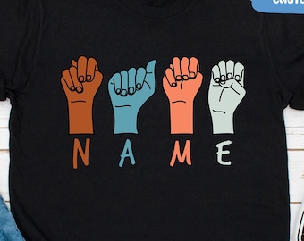 Personalized American Sign Language ASL Vintage Shirt, Custom Name Sign Language Shirt, Custom ASL Shirt, Retro ASL Custom Text ShirT