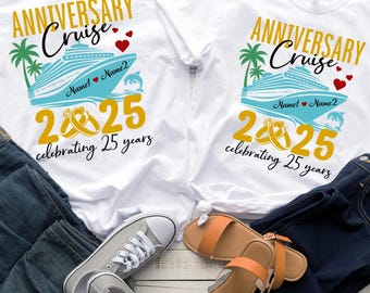 Personalisierte Jahrestags-Kreuzfahrt-T-Shirts, kundenspezifisches verheiratetes Jahr mit Namen-T-Shirt, Paar-passende Kreuzfahrt-Hemd, Ehemann und Frau-Urlaubsgeschenk