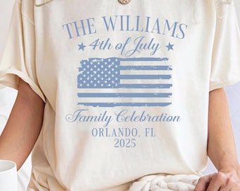 Gepersonaliseerde Amerikaanse vlag 4 juli familiefeest T-shirt, USA vlag familie bijpassende Fourth of July-shirts, familie 4 juli-shirts