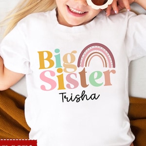 Customized Big Bro Sis Lil Bro Sis Big Kids Matching Shirts, Rainbow Pregnancy Announcement Tshirt, Big Brother Baby Boy Announcement Tee