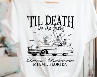 Magliette personalizzate per addio al nubilato "Sposa o muori", maglietta con scheletro gotico per Halloween, regalo per damigella d'onore gotica, spettrale addio al nubilato di Halloween