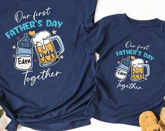 Maglietta personalizzata "La nostra prima festa del papà insieme", magliette per la festa del papà 2025, regalo per il nuovo papà, primo vestito coordinato per la festa del papà, prima festa del papà
