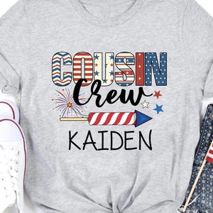 Personalized 4th of July Cousin Crew with Name Shirt, 4th of July Matching Cousin Shirts, Family Cousin Outfit, Patriotic Kids USA Shirt