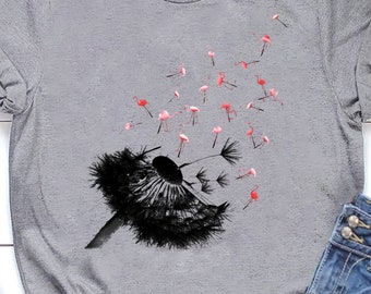 Dandelion Flamingo Flower Shirt, Funny Cute Flamingo Shirt, Flamingo Lover Shirt, Flamingo Gift Shirt