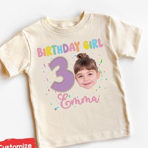 Rainbow Birthday Girl Shirt, Custom Any Name Any Age with Face Photo Tshirt, Custom Birthday Girl Photo Shirt, Girl Birthday Shirt