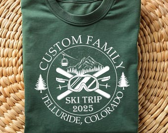 Custom Ski Trip 2025 T-Shirts, Matching Family Vacation Cotton Tee