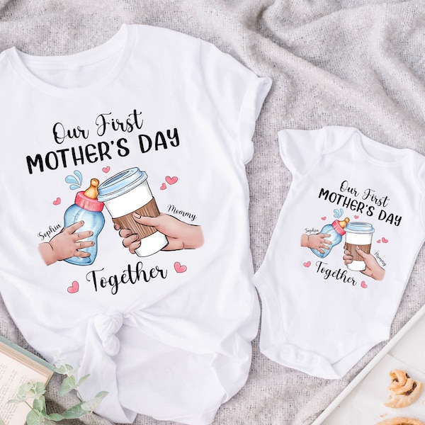 Personalized Our First Mother's Day Together Shirt, 1st Mother's Day Shirt, Milk n Coffee Mommy & Baby Matching Outfit Set