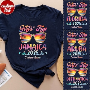 Personalized Girls Trip 2025 with Your Destination Shirt, Girls Trip Matching TShirt, Summer Holiday Girls Trip 2025 Shirt, Summer Beach