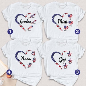 Personalized 4th July Heart Grandma With Grandkid Shirt, 4th Of July Grandma, Custom Nana Gigi Mimi Firework Patriotic, Independence Day