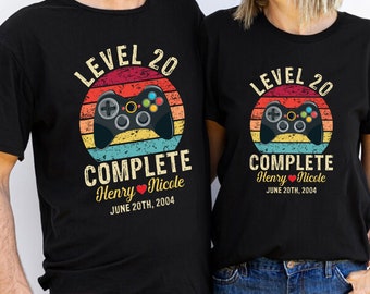Personalized Level 20 Complete Anniversary Shirt, Custom Vintage 20th Wedding Anniversary Gift, Retro Video Game Shirt, Gift for Gamer Lover