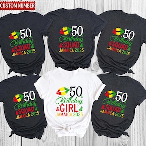 Personalized Jamaica 50th Birthday Squad T-Shirt, Jamaica Crew Matching Shirt, Custom Destination Shirt, Jamaica Birthday Trip T-shirt