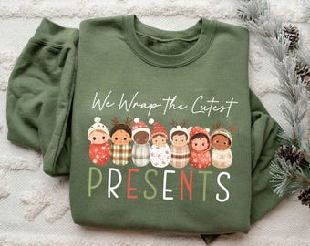 Shirt inpakken de leukste cadeaus, kerstshirt voor arbeid en bevalling, T-shirt verpleegkundige inbakerspecialist NICU, kraamcadeau, moeder baby