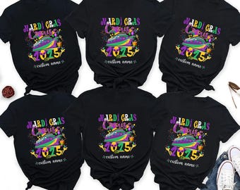 Personalized Mardi Gras Cruise with Name Shirt, Mardi Gras Carnival Cruise 2025 T-shirt, Mardi Gras Party Gift, Mardi Gras Crew Tee