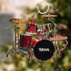 Personalized Drummer Christmas Flat Keychain, Drum Keychain, Drummer Custom Name Keychain, Merry Christmas Keychain Gift For Drum Player