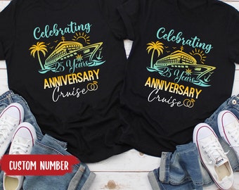 Personalisiertes 25-jähriges Jubiläums-Kreuzfahrt-T-Shirt, Paare Urlaubsgeschenk, benutzerdefiniertes Paar-Kreuzfahrt-Shirt, Kreuzfahrt-Jahrestag-passendes Hemd