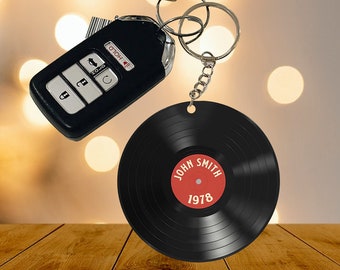 Personalized Vinyl Record Flat Keychain, Vinyl Record Keychain, Music Lovers Keychain, Gift For Vinyl Lovers