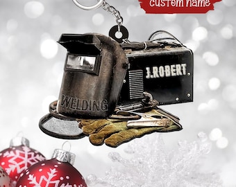 Personalized Welder Mask Flat Keychain, Custom Welder Helmet And Gloves Keychain, Welder Gift, Gift For Him, Welder Christmas Gift