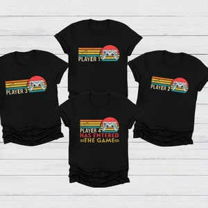 Personalized Player 4 Has Entered The Game T-Shirt, Custom Player 1 Player 2,3 Tees, Dad And Son Family Matching Gaming Shirts, Funny Family
