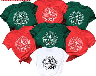 Camiseta familiar personalizada de Navidad, camiseta familiar personalizada de Navidad 2024, sudadera navideña con nombre familiar personalizado, camiseta navideña a juego