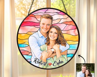 Custom Couple Portrait Suncatcher, Custom Stained Glass Couples Portrait Suncatcher, Couple Photo Gift, Valentine Gift Romantic Window Decor