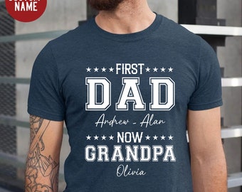 Camiseta personalizada "Primer papá, ahora abuelo" con nombres de los niños, camiseta "Vida de papá", regalos para el abuelo, camiseta de abuelo, camiseta de abuelo primerizo, regalo del Día del Padre