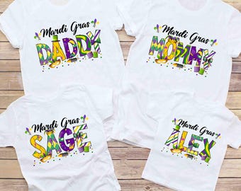 Personalized Mardi Gras Family Shirt, Custom Name Mardi Gras T-shirt, NOLA Shirts, Mardi Gras Carnival, Mardi Matching Tees, Mardi Gras Crew