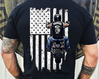 Personalisiertes Dad Opa Biker Flaggen Shirt, lustiges Biker Shirt, Motorrad Liebhaber Shirt, Vatertagsgeschenk für Opa