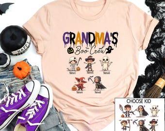 Personalized Grandma's Boo Crew Halloween Shirts, Custom Grandma Shirt with Grandkids Halloween Shirt, Spooky Season Sweatshirt