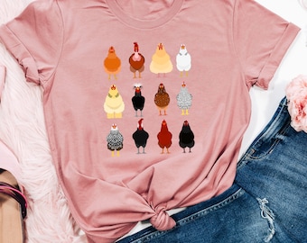 Funny Chickens Shirt, Cute Animal T-Shirt, Farm Gift for Women, Cute Farmer Outfit, Country T-Shirt, Farm Vneck Tshirt, Chicken Lover Shirt