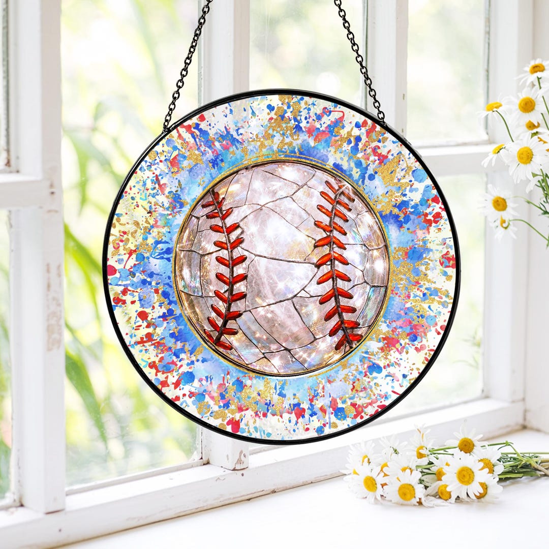 Window Paint Baseball Baseball Stained Glass Suncatcher, Baseball Season Gifts, Cute Game Day ...