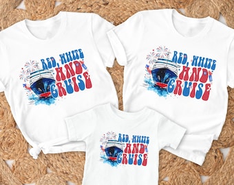 Camiseta roja, blanca y de crucero, camiseta patriótica de vacaciones en crucero, camiseta de EE. UU. a juego, camisetas divertidas de crucero del 4 de julio, viaje del Día de los Caídos