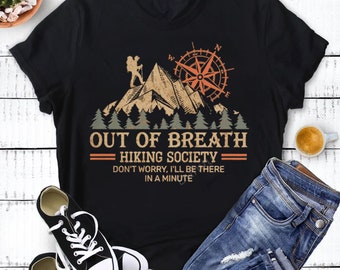 Camiseta de la Sociedad de Senderismo "No te preocupes, llegaré en un minuto", camiseta vintage de senderismo, camiseta retro para amantes del senderismo, regalo para excursionistas