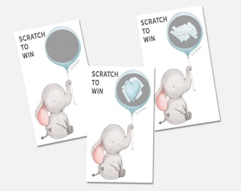 baby shower scratch off cards - baby boys cratch off cards - baby shower games - baby shower games boy - baby shower boy - baby elephant